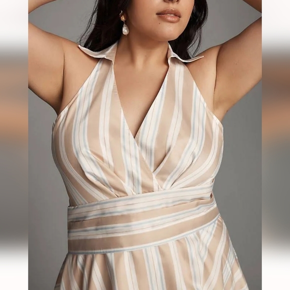 NWT 16W Anthropologie Maeve Asymmetrical Wrap Shirt Dress Neutral Striped Collar - Picture 4 of 10